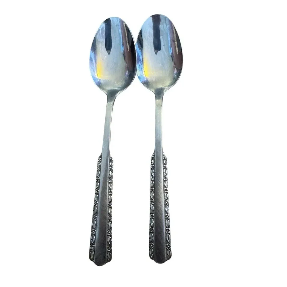 Rogers Co FLORAL Stainless Flatware Pair of‎ 2 Spoons
